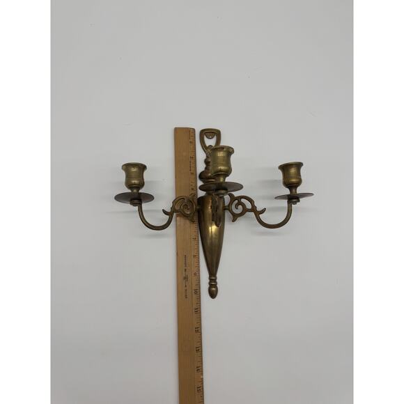 Solid Brass Triple Arm Candle Holders Wall Sconce CM On Back MCM - Picture 7 of 7
